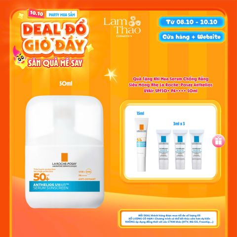  [DEAL SỐC 08.10 - 10.10 TẶNG CHỐNG NẮNG LA ROCHE-POSAY 15ML + 03 KEM DƯỠNG CICAPLAST BALM B5+ 3ML] [KHÔNG ÁP DỤNG HTV] Serum Chống Nắng Siêu Mỏng Nhẹ La Roche-Posay Anthelios UVAir SPF50+ PA++++ 