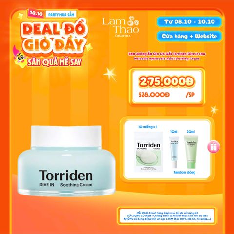  [DEAL SỐC 08.10 - 10.10 TẶNG KEM DƯỠNG TORRIDEN 20ML + SERUM DIVE-IN 10ML + 02 SAMPLE TONER PAD 10 MIẾNG] [KHÔNG ÁP HTV] Kem Dưỡng Ẩm Cho Da Dầu Torriden Dive In Low Molecule Hyaluronic Acid Soothing Cream 