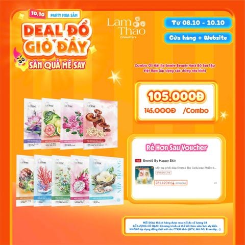  [DEAL SỐC 08.10 - 10.10 KHI MUA 05 MASK] Mặt Nạ Phôi Dừa Bộ Sưu Tập Việt Nam Emmie Bio Cellulose Beauty Mask 