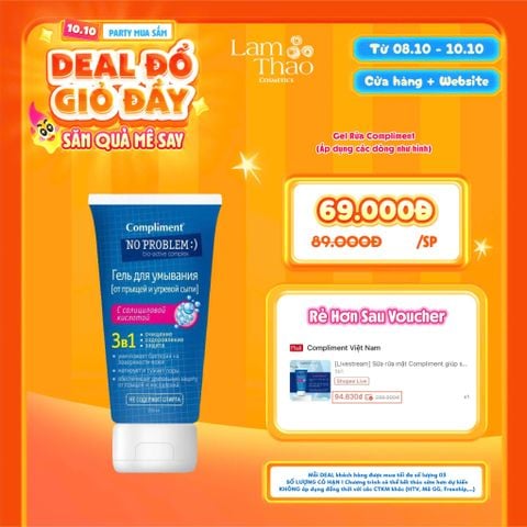  [DEAL SỐC 08.10 - 10.10] Gel Rửa Mặt Giảm Viêm Ngừa Mụn Kiềm Dầu Compliment No Problem Salicylic Acid 3in1 