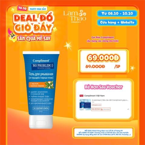  [DEAL SỐC 08.10 - 10.10] Gel Rửa Mặt Giảm Mụn Compliment No Problem BHA + Tea Tree 