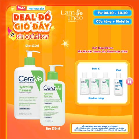  [DEAL SỐC 08.10 - 10.10 MUA SIZE 236ML HOẶC 473ML TẶNG 03 SRM CERAVE 30ML + SỮA DƯỠNG CERAVE 30ML] [KHÔNG ÁP DỤNG HTV] Sữa Rửa Mặt Sạch Sâu Cho Da Khô Cerave Developed With Dermatologists Hydrating Cleanser 