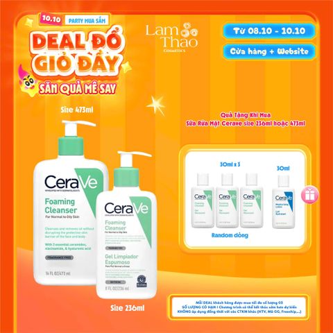  [DEAL SỐC 08.10 - 10.10 MUA SIZE 236ML HOẶC 473ML TẶNG 03 SRM CERAVE 30ML + SỮA DƯỠNG CERAVE 30ML] [KHÔNG ÁP DỤNG HTV]   Sữa Rửa Mặt Cho Da Dầu Cerave Developed With Dermatologists Foaming Cleanser 