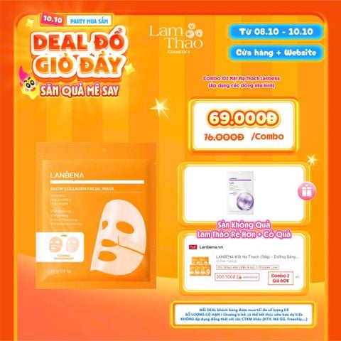  [DEAL SỐC 08.10 - 10.10 MUA COMBO 02 MASK TẶNG 01 MẶT NẠ LANBENA VITAMIN A] Mặt Nạ Thạch Hỗ Trợ Dưỡng Sáng & Săn Chắc Cho Da Lanbena Glow Collagen Facial Mask 