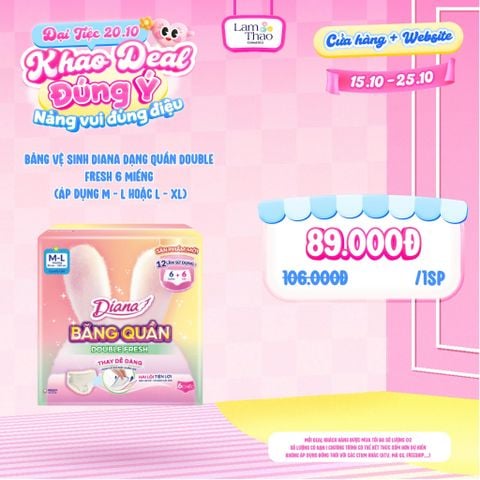  [DEAL SỐC 15.10 - 15.10] Băng Vệ Sinh Diana Dạng Quần Double Fresh 6 Miếng 