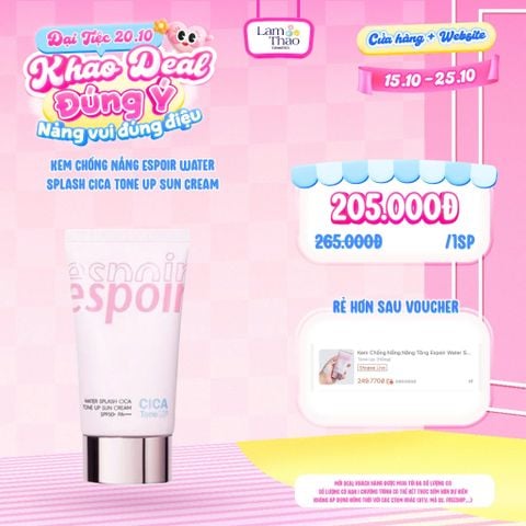  [DEAL SỐC 15.10 - 25.10] Kem Chống Nắng Espoir Water Splash Cica Tone Up Sun Cream SPF50+ PA+++ 