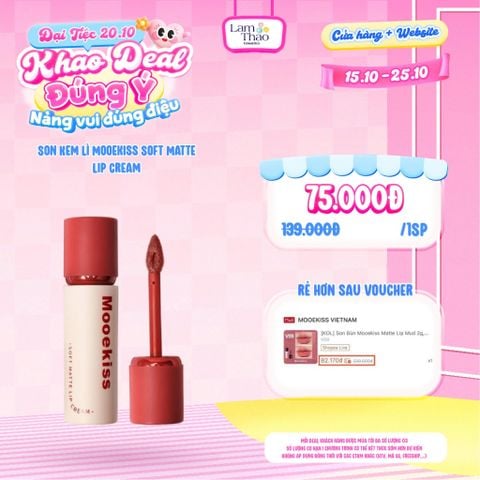  [DEAL SỐC 15.10 -  25.10] Son Kem Lì Mooekiss Soft Matte Lip Cream 