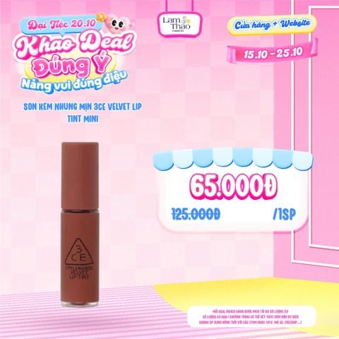  [DEAL SỐC 15.10 - 25.10] Son Kem Nhung Mịn 3CE Velvet Lip Tint Mini 