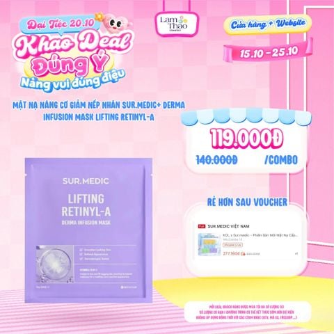  [DEAL SỐC 15.10 - 25.10 KHI MUA COMBO 05 MASK] Mặt Nạ Nâng Cơ Giảm Nếp Nhăn Sur.Medic+ Derma Infusion Mask Lifting Retinyl-A 