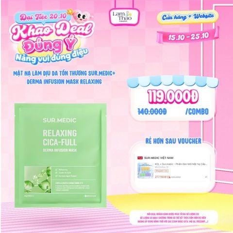  [DEAL SỐC 15.10 - 25.10 KHI MUA COMBO 05 MASK] Mặt Nạ Làm Dịu Da Tổn Thương Sur.Medic+ Derma Infusion Mask Relaxing Cica-Full 