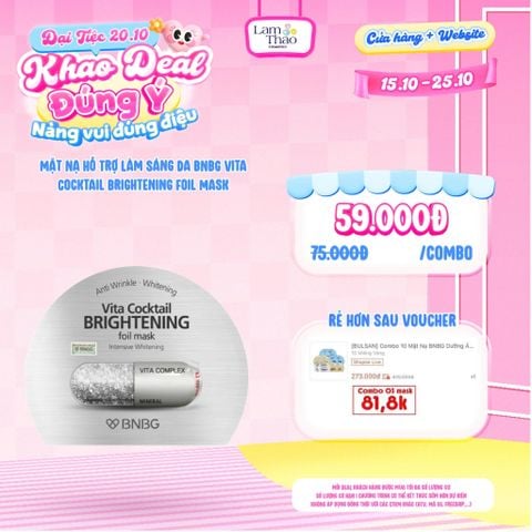  [DEAL SỐC 15.10 - 25.10 KHI MUA COMBO 03 MASK] Mặt Nạ Hỗ Trợ Làm Sáng Da BNBG Vita Cocktail Brightening Foil Mask 