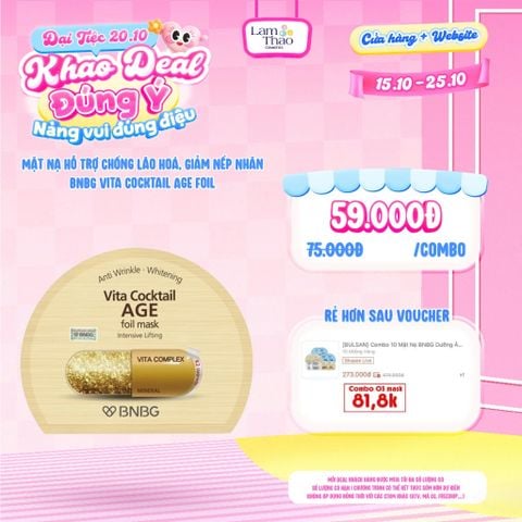  [DEAL SỐC 15.10 - 25.10 KHI MUA COMBO 03 MASK] Mặt Nạ Hỗ Trợ Chống Lão Hoá, Giảm Nếp Nhăn BNBG Vita Cocktail Age Foil Mask 