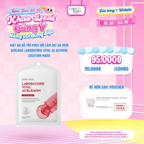  [DEAL SỐC 15.10 - 25.10 KHI MUA COMBO 05 MASK] Mặt Nạ Hỗ Trợ Phục Hồi Làm Dịu Da Mụn Derladie Laboratorie Vital AC Blemish Solution Mask 