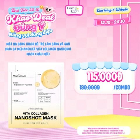  [DEAL SỐC 15.10 - 25.10 KHI MUA COMBO 02 MASK] Mặt Nạ Dạng Thạch Hỗ Trợ Làm Sáng Và Săn Chắc Da MediAnswer Vita Collagen NanoShot Mask (Mẫu Mới) 