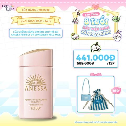  [DEAL SỐC 4.11 - 24.11 TẶNG TÚI ĐỰNG NƯỚC + TÚI RÚT CANVAS ANESSA] Sữa Chống Nắng Dịu Nhẹ Cho Trẻ Em Anessa Perfect UV Sunscreen Mild Milk 