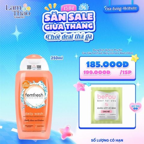  [MUA SIZE 250ML TẶNG KHĂN LVK BEFOU BỊCH 10 MIẾNG] Dung Dịch Vệ Sinh Phụ Nữ Cao Cấp Femfresh Daily Intimate Wash 