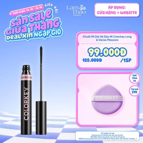  [DEAL SỐC 14.10 - 16.10 TẶNG MÚT ĐÁNH NỀN COLORKEY] Chuốt Mi Dài Và Dày Mi Colorkey Long & Dense Mascara 