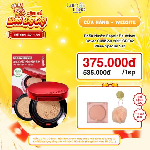  [DEAL SỐC 15.01 - 17.01 TẶNG 01 MÓC KHOÁ ESPOIR] Phấn Nước Espoir Be Velvet Cover Cushion 2025 SPF42 PA++ Special Set 