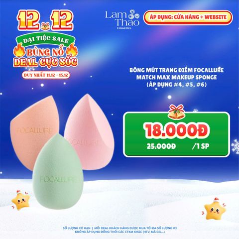  [DEAL SỐC 11.12 - 15.12 MÃ 04,05,06] [MUA HOÁ ĐƠN FOCALLURE 199K TẶNG 01 SON TRUE MATTE LIQUID LIPSTICK] Bông Mút Trang Điểm Focallure Match Max Makeup Sponge 