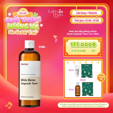  [DEAL SỐC 23.06 - 27.06 MUA SIZE 210ML TẶNG TTBC MA:NYO 20ML HOẶC TONER MA:NYO 30ML + KHĂN MANYO] Nước Hoa Hồng Manyo Bifida Biome Ampoule Toner 