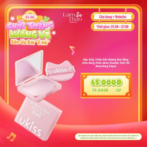 [DEAL SỐC 23.06 - 27.06] Hộp Giấy Thấm Dầu Hương Hoa Hồng Kèm Bông Phấn Ukiss Powder Puff Oil Absorbing Paper 