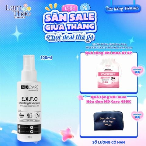  [TẶNG BTT BEFOU OVERSIZE 50 MIẾNG] [HĐ MD CARE 499K TẶNG 01 TÚI DA] Xịt Tẩy Tế Bào Chết Toàn Thân MD CARE E.X.F.O Exfoliating Body Spray 