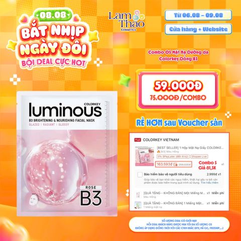  [DEAL SỐC 06.08 - 09.08 KHI MUA COMBO 5 MASK] Mặt Nạ Dưỡng Ẩm Và Sáng Da B3 Colorkey Luminous B3 Brightening & Nourishing Facial Mask - Rose 