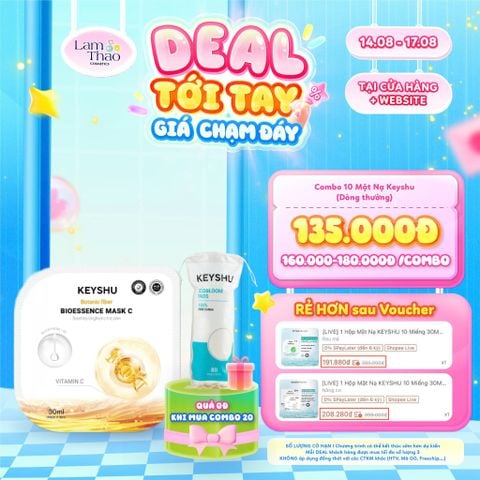  [DEAL SỐC 14.08 - 17.08 MUA COMBO 20 MASK KEYSHU DÒNG THƯỜNG TẶNG BTT KEYSHU 80 MIẾNG] Mặt Nạ Vitamin C Cấp Ẩm Dưỡng Sáng Da Keyshu Botanic Fiber Bioessence Mask C 
