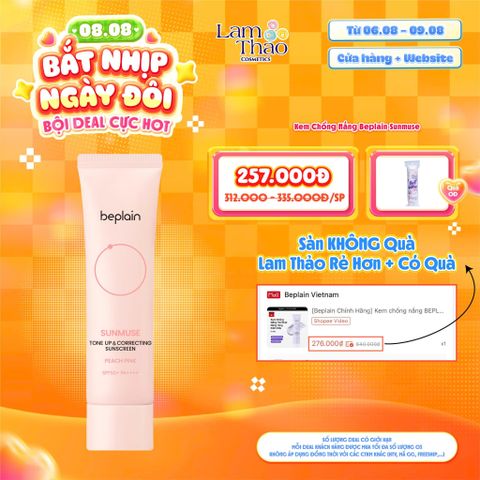  [DEAL SỐC 06.08 - 09.08 TẶNG BTT HORUS 120 MIẾNG] Kem Chống Nắng Nâng Tone & Dưỡng Sáng Da Beplain Sunmuse Tone Up & Correcting Sunscreen Peach Pink SPF50+ PA++++ 