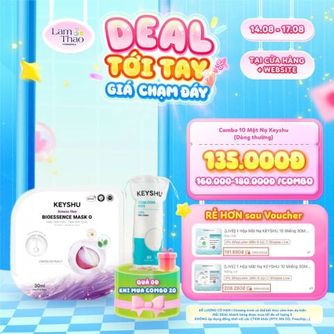  [DEAL SỐC 14.08 - 17.08 MUA COMBO 20 MASK KEYSHU DÒNG THƯỜNG TẶNG BTT KEYSHU 80 MIẾNG] Mặt Nạ Hành Tím Cấp Ẩm, Hỗ Trợ Mờ Thâm Sẹo Keyshu Botanic Fiber Bioessence Mask O 