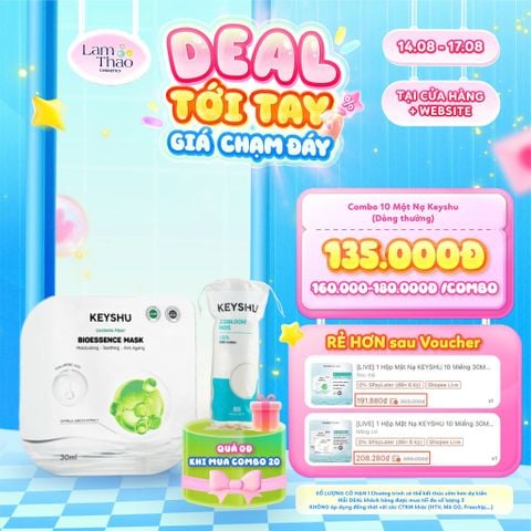  [DEAL SỐC 14.08 - 17.08 MUA COMBO 20 MASK KEYSHU DÒNG THƯỜNG TẶNG BTT KEYSHU 80 MIẾNG] Mặt Nạ Sợi Xơ Rau Má Cấp Ẩm Keyshu Centella Fiber Bio Essence Mask 