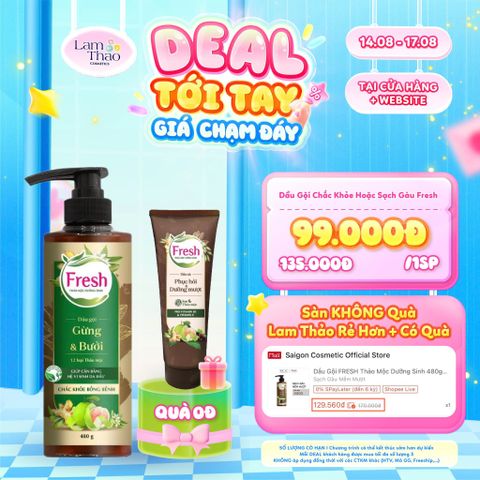  [DEAL SỐC 14.08 - 17.08 TẶNG DẦU XẢ FRESH 120G] Dầu Gội Thảo Mộc Dưỡng Sinh Chắc Khoẻ Bồng Bềnh Fresh 