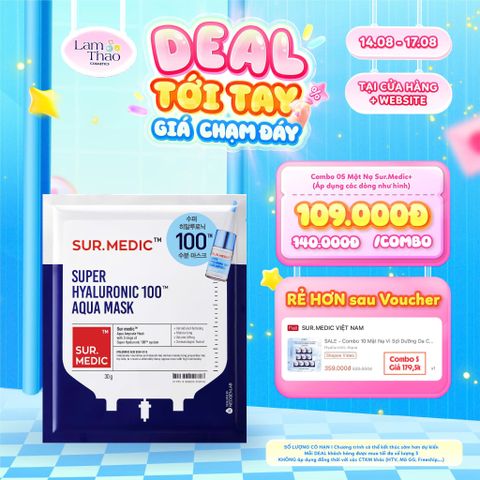  [DEAL SỐC 14.08 - 17.08 KHI MUA COMBO 5 MASK] Mặt Nạ Cấp Nước Cấp Ẩm Cho Da Sur.Medic+ Super Hyaluronic 100TM Aqua Sheet Mask 