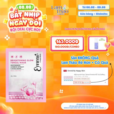  [DEAL SỐC 06.08 - 09.08 MUA COMBO 10 MASK TẶNG DDVS EMMIE 100ML] Mặt Nạ Vải Sinh Học Dưỡng Trắng Da Chiết Xuất Cam Thảo Emmie Brightening Glow Tencel Mask 