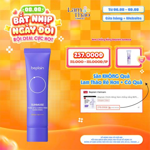  [DEAL SỐC 06.08 - 09.08 TẶNG BTT HORUS 120 MIẾNG] Kem Chống Nắng Nâng Tone Căng Bóng Beplain Sunmuse Tone Up & Correcting Sunscreen SPF50+ PA++++ 