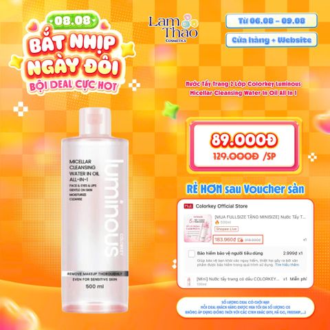  [DEAL SỐC 06.08 - 09.08 KHI MUA SIZE 100ML] Nước Tẩy Trang 2 Lớp Colorkey Luminous Micellar Cleansing Water In Oil All In 1 