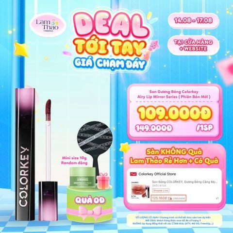  [DEAL SỐC 14.08 - 17.08 TẶNG GƯƠNG CẦM TAY + MASK ĐẤT SÉT COLORKEY 10G] Son Gương Bóng Colorkey Airy Lip Mirror Series ( Phiên Bản Mới ) 