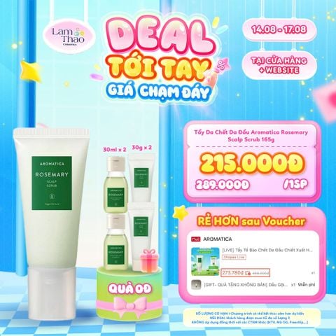 [DEAL SỐC 14.08 - 17.08 MUA SIZE 165G TẶNG 02 TTBC DA ĐẦU AROMATICA 30G + 02 DẦU GỘI AROMATICA 30ML] Tẩy Da Chết Da Đầu Aromatica Rosemary Scalp Scrub 