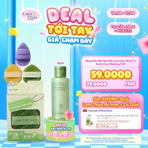  [DEAL SỐC 14.08 - 17.08 MUA 2 HỘP TẶNG NƯỚC RỬA CỌ AMORTALS 65ML] Bông Rửa Mặt Bọt Biển Amortals Wash To Smile Face Washing Puff 