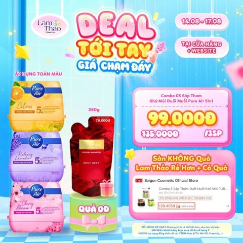  [DEAL SỐC 14.08 - 17.08 MUA COMBO 3 HŨ TẶNG SỮA TẮM CINDY BLOOM REFILL 250G] Sáp Thơm Khử Mùi Đuổi Muỗi Pure Air 5In1 