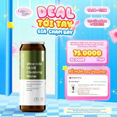  [DEAL SỐC 14.08 - 17.08 KHI MUA BẢN REFILL 480ML] Nước Tẩy Trang Làm Sạch Sâu Và Dưỡng Ẩm Cho Mọi Loại Da, Da Nhạy Cảm DrCeutics Ultra Mild Olive Cleansing Water 