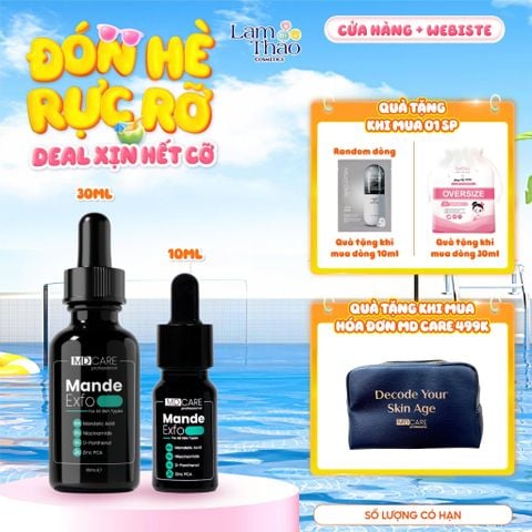  [MUA SIZE 30ML TẶNG BTT BEFOU 30 MIẾNG - MUA 10ML TẶNG MẶT NẠ ARUMORE][HĐ MD CARE 499K TẶNG 01 TÚI DA ĐỰNG MỸ PHẨM] Tẩy Tế Bào Chết Căng Bóng, Cấp Ẩm Và Làm Sáng Da MD CARE Mande Exfo 