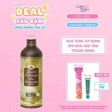  [DEAL SỐC 07.03 - 09.03 MUA SIZE 500ML TẶNG BTTT ALICE 150 MIẾNG + KĐR MARVIS MINI] Sữa Tắm Nước Hoa Tinh Chất Hạt Mắc Ca Tesori D'Oriente Vaniglia & Zenzero Bath Cream 