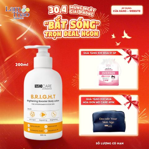  [TẶNG BTT BEFOU OVERSIZE 50 MIẾNG] [HĐ MD CARE 499K TẶNG 01 TÚI DA] Sữa Dưỡng Thể Sáng Da Mờ Thâm MD CARE B.R.I.G.H.T Brightening Booster Body Lotion 