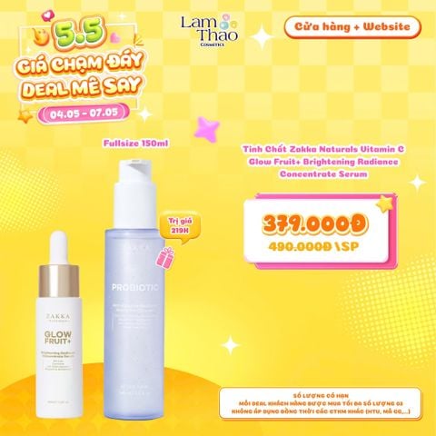  [DEAL SỐC 04.05 - 07.05 TẶNG GEL RỬA MẶT ZAKKA 150ML] Tinh Chất Vitamin C Hỗ Trợ Sáng Đều Màu Zakka Naturals Glow Fruit+ Brightening Radiance Concentrate Serum 