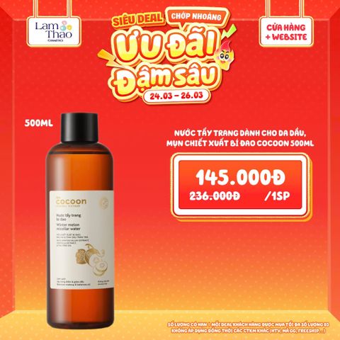  [DEAL SỐC 24.03 - 26.03 SIZE 500ML] Nước Tẩy Trang Dành Cho Da Dầu, Mụn Chiết Xuất Bí Đao Cocoon Winter Melon Micellar Water 