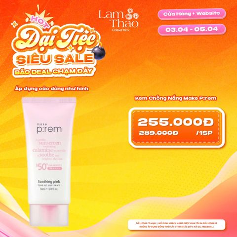  [DEAL SỐC 03.04 - 05.04] Kem Chống Nắng Vật Lý Cải Tiến Mới Nâng Tone Trắng Hồng Make P:rem Soothing Pink Tone Up Sun Cream SPF50+ PA++++ 