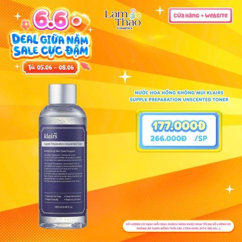  [DEAL SỐC 05.06 - 08.06 SIZE 180ML] Nước Hoa Hồng Không Mùi Klairs Supple Preparation Unscented Toner 