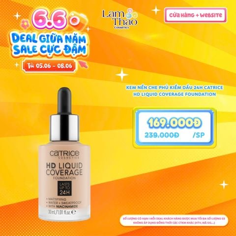  [DEAL SỐC 05.06 - 08.06] [DUY NHẤT BIÊN HOÀ - GÒ VẤP - TÂN PHÚ: TẶNG MIẾNG DÁN TÓC] Kem Nền Che Phủ Kiềm Dầu 24H Catrice HD Liquid Coverage Foundation 