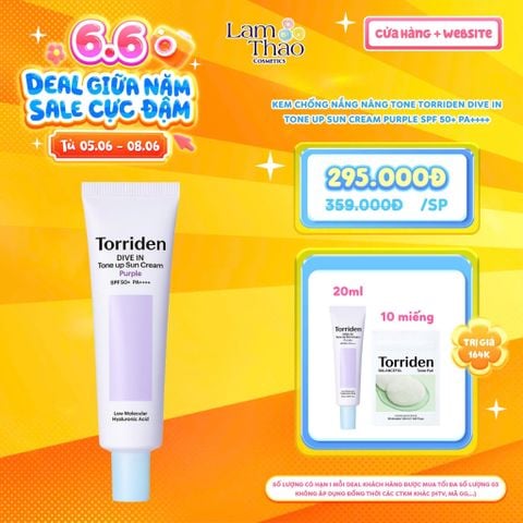  [DEAL SỐC 05.06 - 08.06 TẶNG KCN TORRIDEN 20ML + GÓI TONER PAD TORRIDEN 10 MIẾNG] Kem Chống Nắng Nâng Tone Torriden Dive In Tone Up Sun Cream Purple SPF 50+ PA++++ 
